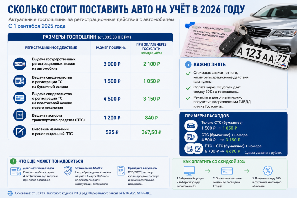 Сколько стоит поставить автомобиль на учёт